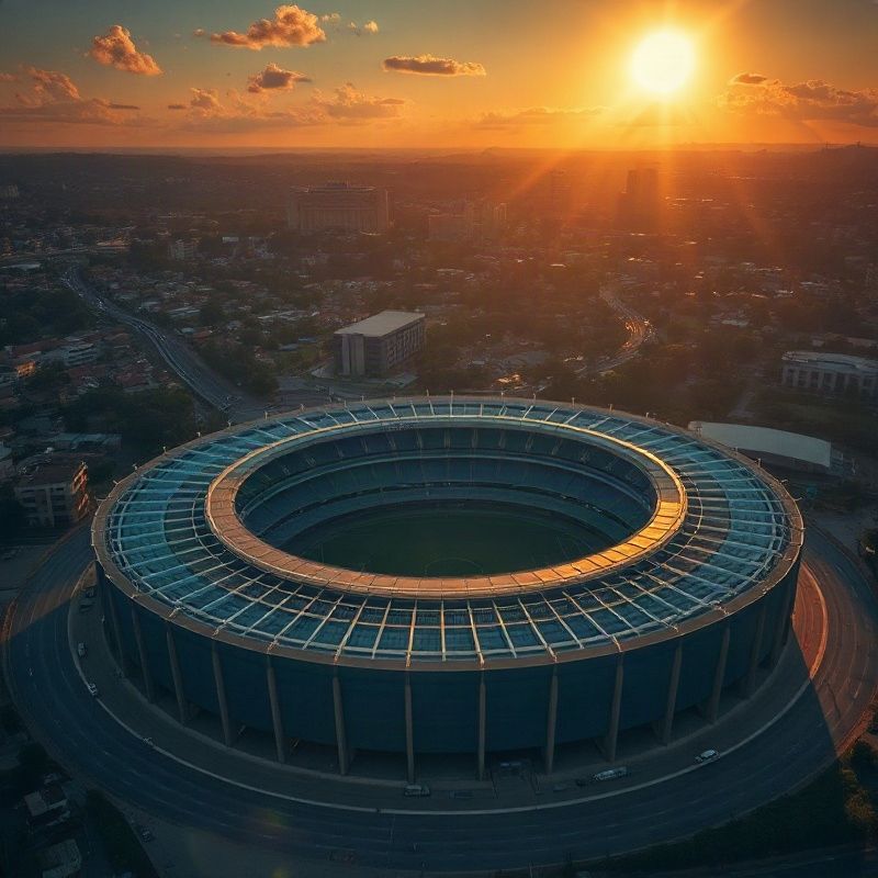 Vista aérea do Estádio Mané Garrincha em Brasília sob luz equatorial